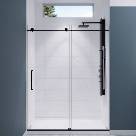 Anzzi Madam 60" x 76" Frameless Sliding Shower Door, Matte Black and Handle SD-AZ13-02MB